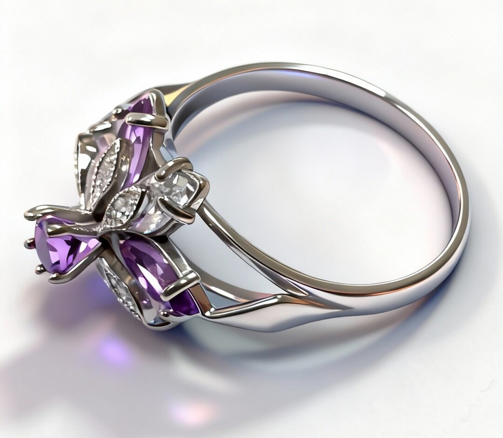 Ювелирное кольцо из серебра 925 пробы,вставка аметист,фианиты,размер 20.5