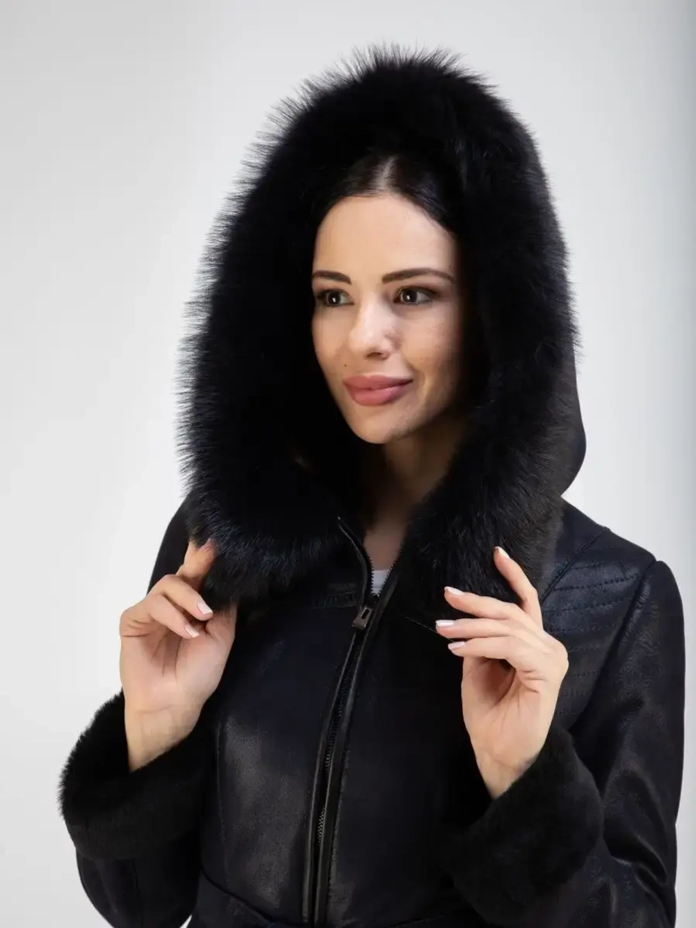 Дубленка женская натуральная с капюшоном длинная Турция