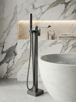 Напольный смеситель для ванны с душем STWORKI Карлстад S35130GB вороненая сталь