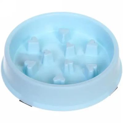 Миска пластиковая для медленного кормления «Колор-Сердечки» 19,5*18*4,3см цвет нежно-голубой