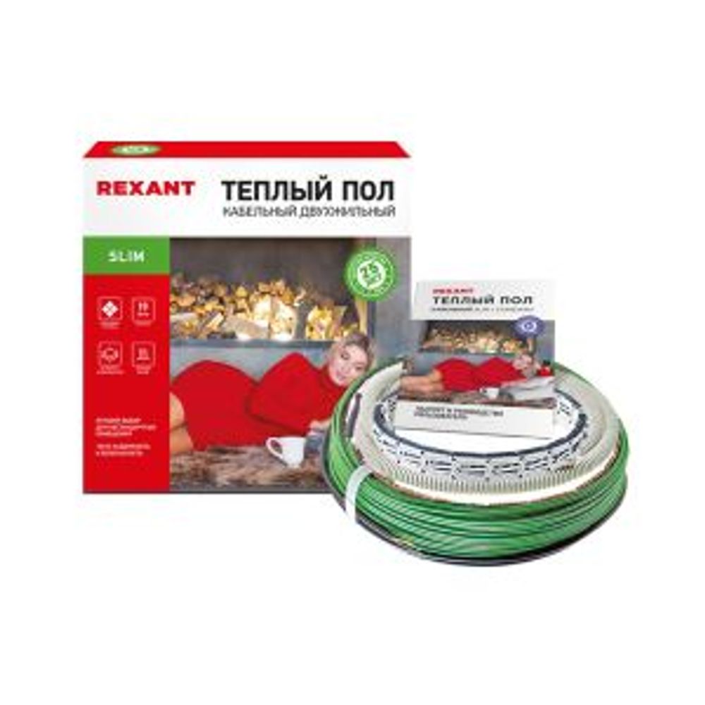 Теплый пол, кабельная секция Slim RNB-21-370 370Вт, 21м,1,8-2,5м² двухжильный REXANT