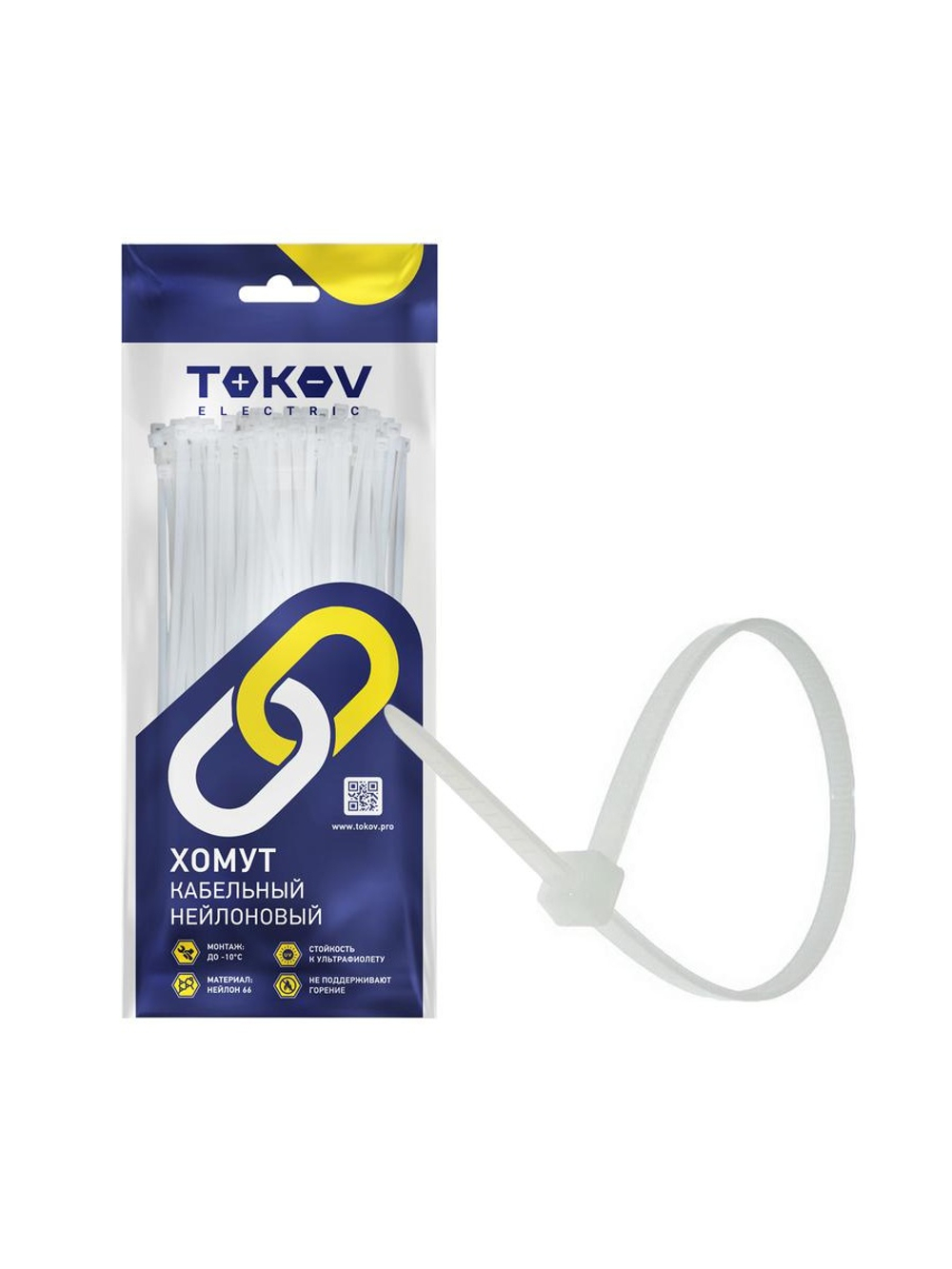 Хомут кабельный нейлоновый бел. 3.6х150 (уп.100шт) TOKOV ELECTRIC TKE-HNS-3.6-150-W/100