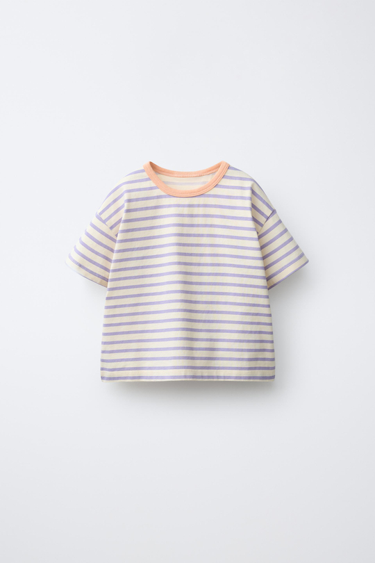 ZARA ФУТБОЛКА В ПОЛОСКУ, ЦВЕТ МАЛЬВЫ
