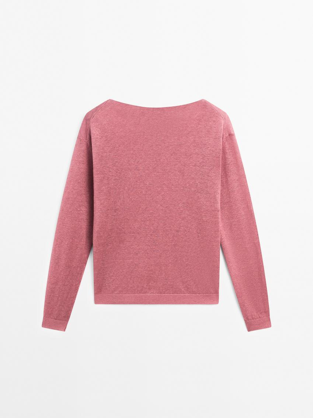 Massimo Dutti Свитер тонкой вязки из 100% льна, розовый