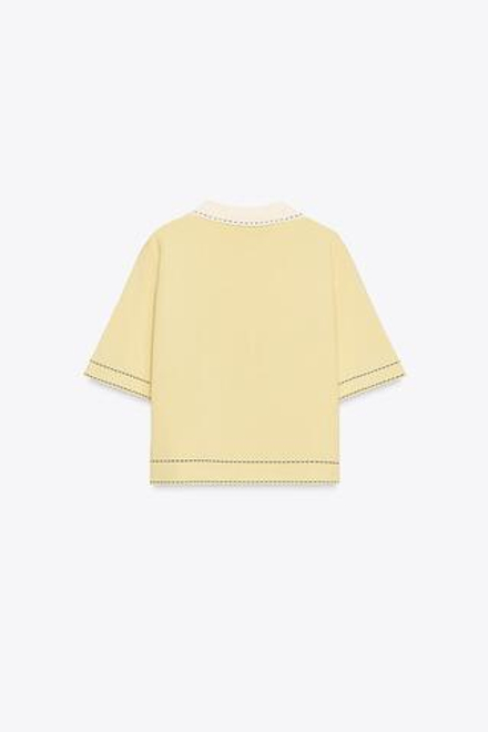 ZARA ВЯЗАНЫЙ ЖАКЕТ-ПОЛО С ДЕКОРАТИВНОЙ ОТСТРОЧКОЙ, ЖЕЛТЫЙ