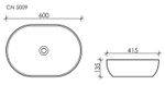 Умывальник чаша накладная овальная Element 600x415x135мм