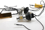 Лампа светодиодная двухрежимная LED S25 (1156) 28 SMD (2835+3030) с линзой (Белый+Желтый), с резистором и проводкой, комплект (2шт)