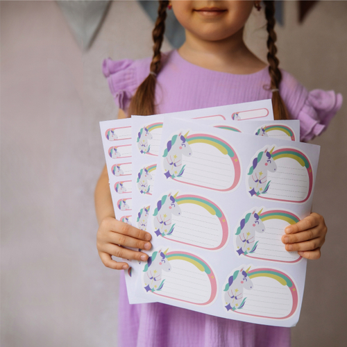Наклейки для школьных принадлежностей. Единорог