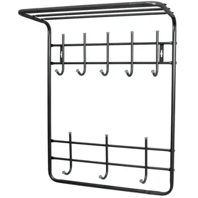 Вешалка настенная 2-х ярусная с полкой, 8 крючков, Черный, ВПТ8