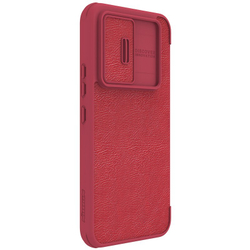 Кожаный чехол книжка красного цвета от Nillkin для Samsung Galaxy A54 5G, серия Qin Pro Leather с защитной шторкой для камеры