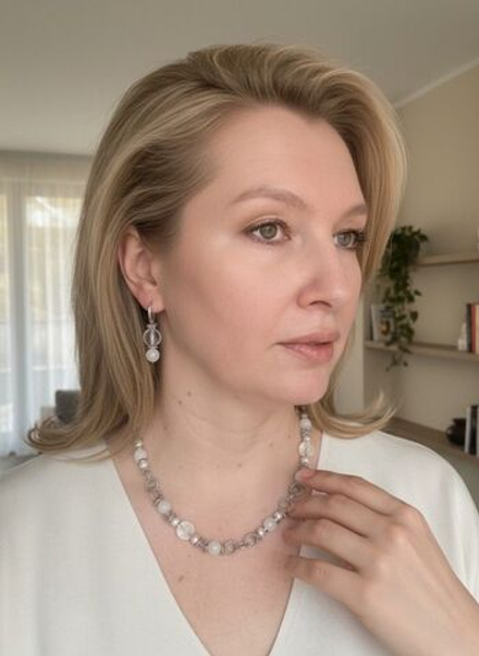 Комплект колье и серьги кварц и горный хрусталь