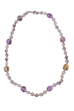 Бусы из гранёного серого агата и крупного кварца