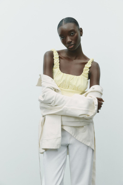ZARA ТОП ИЗ ПОПЛИНА, ЖЕЛТЫЙ
