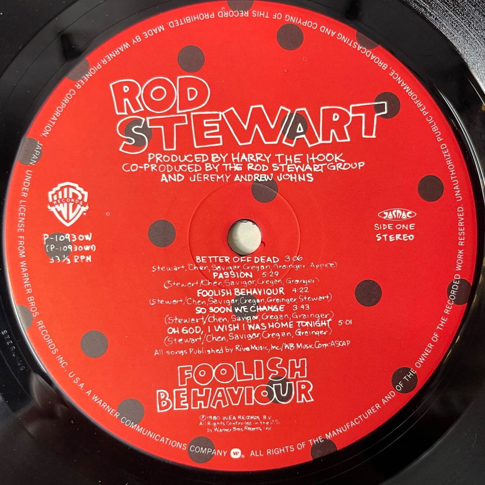 Винтажная виниловая пластинка LP Rod Stewart Foolish Behaviour (Japan 1980) (Obi)