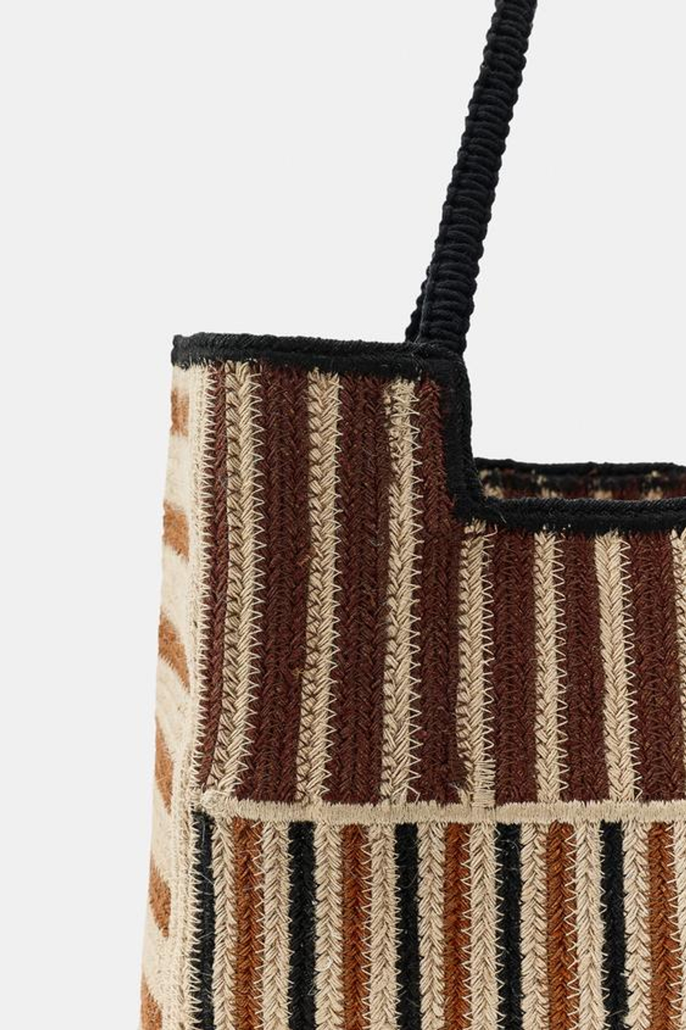 ZARA СУМКА ИЗ ПЛЕТЕНОГО ДЖУТА В ПОЛОСКУ, РЫЖЕВАТО-КОРИЧНЕВЫЙ