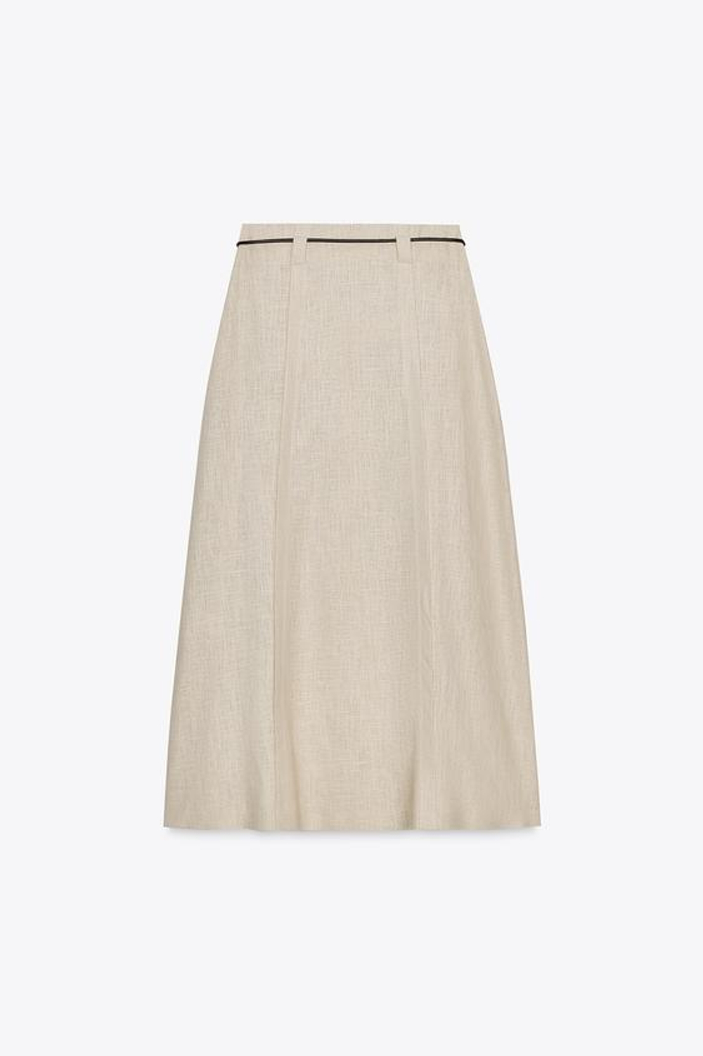 ZARA ЮБКА-МИДИ С РЕМНЕМ И ЛЬНОМ, ПЕСОЧНЫЙ