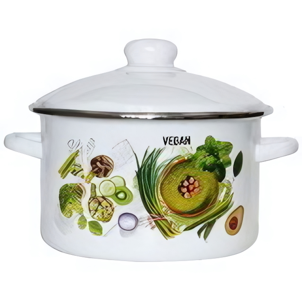 Кастрюля эмалированная 2л без ободка белая «Веган» 01-1610.1/4