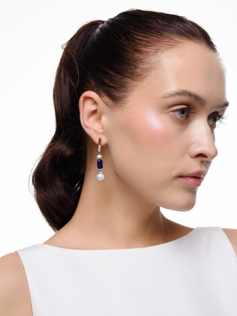 Серьги "Pearl charm" Blue Silver