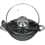 Казан чугун, антиприг, 3 л, с крыш, решетка, нейлон лопатка, бамбук палочки, Satoshi, 808-029