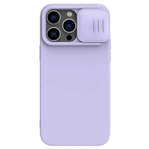 Чехол фиолетового цвета (Misty Purple) с шелковистым покрытием от Nillkin для iPhone 14 Pro Max, серия CamShield Silky Magnetic Silicone Case (поддержка беспроводной зарядки MagSafe)