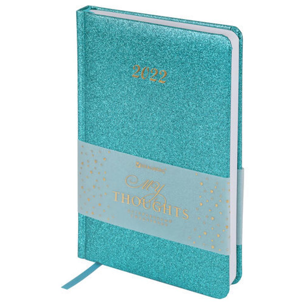 Ежедневник датированный 2022 А5 138x213 мм BRAUBERG "Sparkle", блестки, бирюзовый, 112829