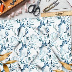 Ткань ниагара синевато-голубые листья