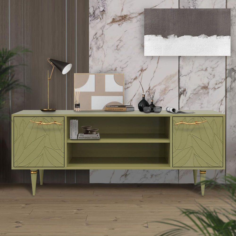 Тумба под ТВ Арт Колор leaves 155см Классик Голд Зеленая олива