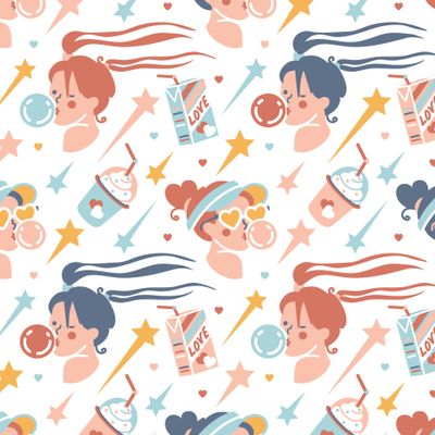 Прикольный подростковый принт с девушкой, с жвачкой. Летняя вечеринка.