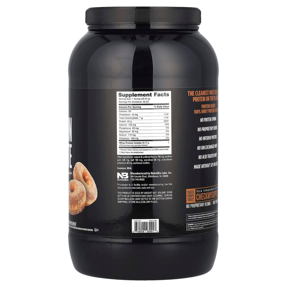 NutraBio, Изолят сывороточного протеина, пончик с корицей и сахаром, 907 г (2 фунта)