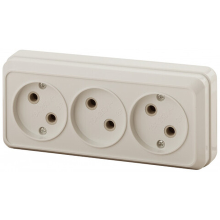 Розетка Intro Quadro 2-205-02 без заземления тройная 3х2P 16А-250В IP20 ОУ слоновая кость