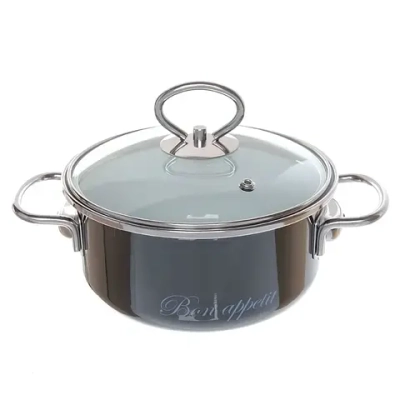 Кастрюля эмалированная 1,5л «Bon appetit» цилиндрическая мокрый асфальт 8SB165S