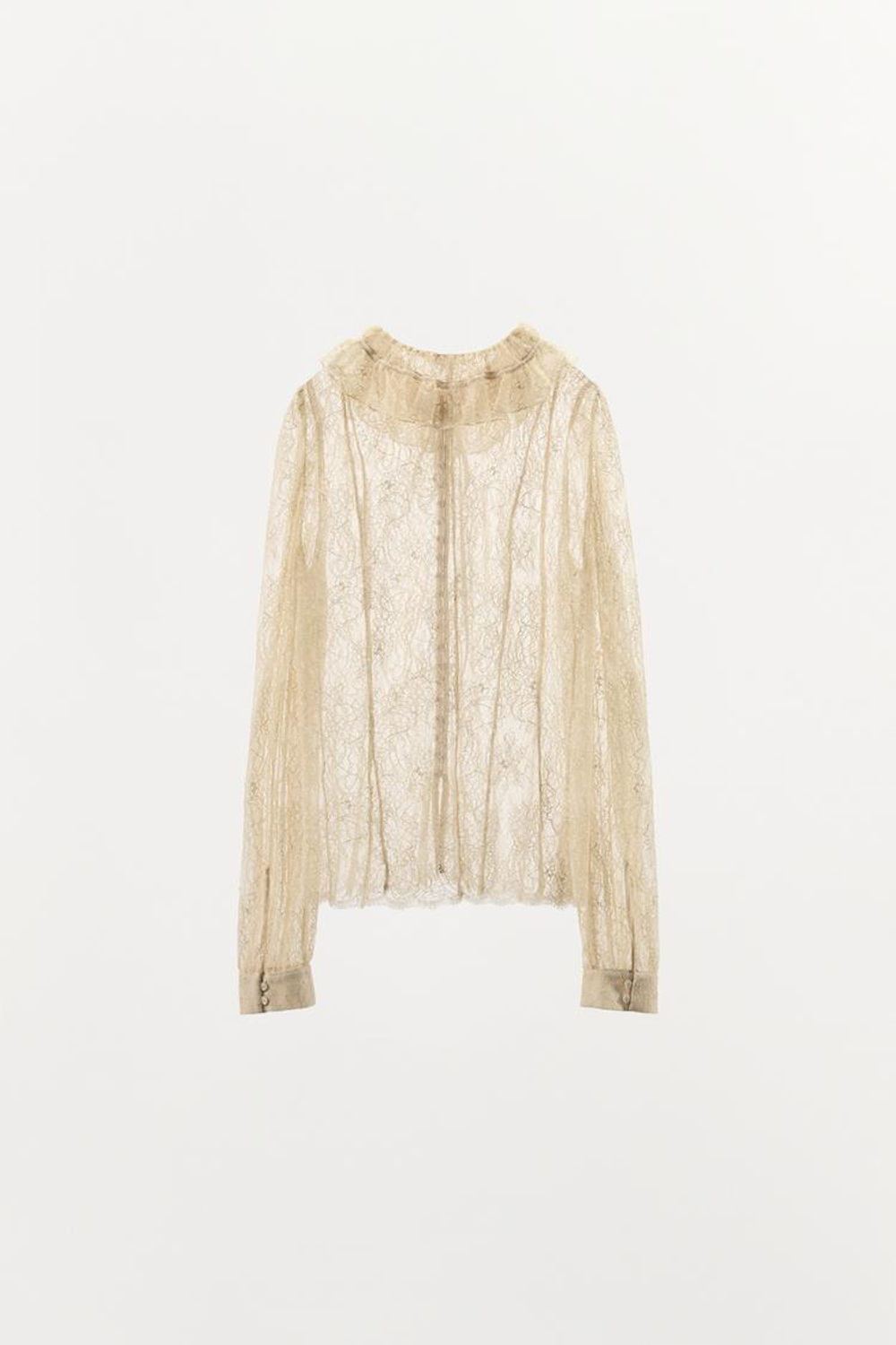 ZARA КРУЖЕВНАЯ РУБАШКА НА ПУГОВИЦАХ — ZW COLLECTION LIMITED EDITION, ЭКРЮ