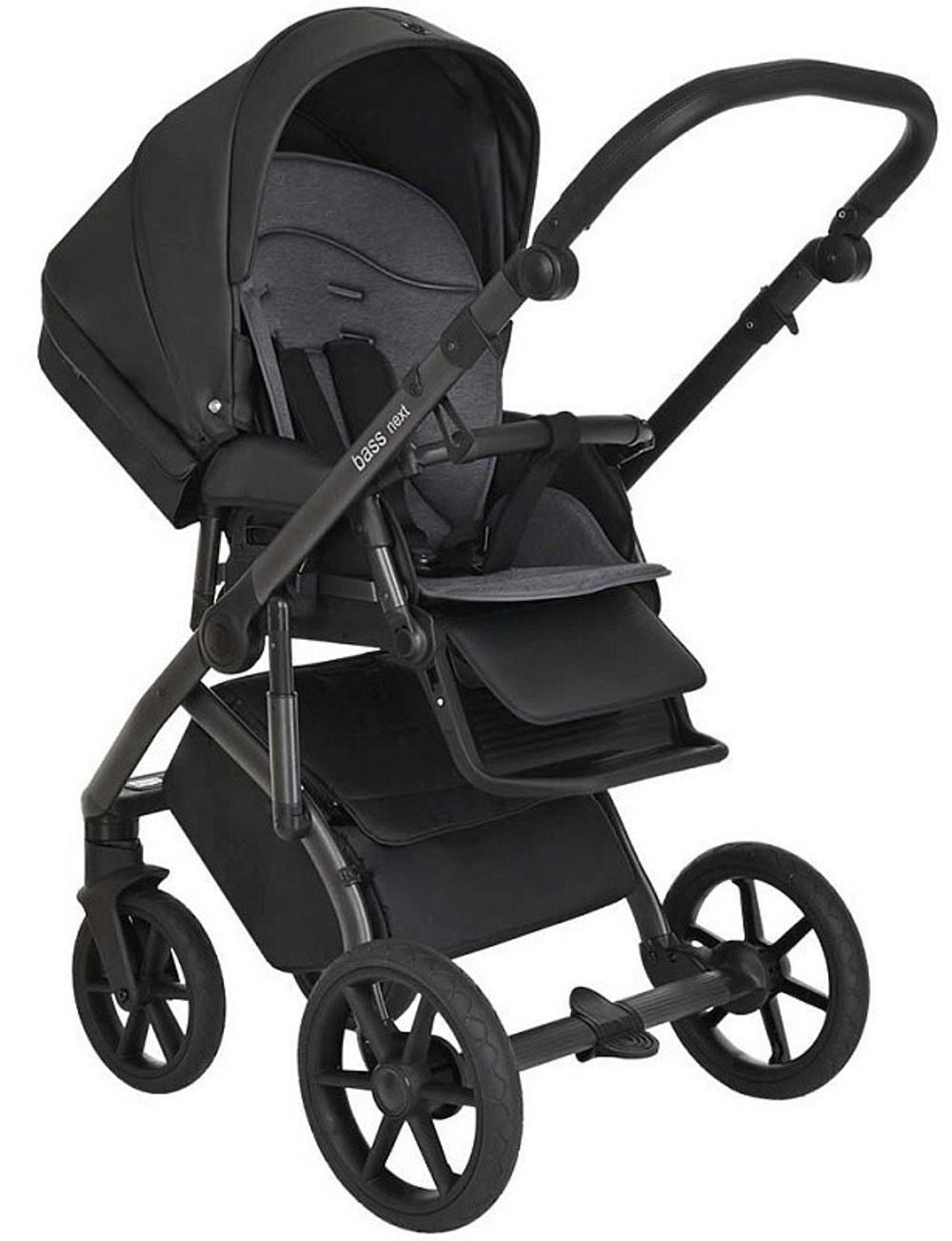 Детская коляска Roan Bass Next Кожа 3 в 1 с автокреслом Tutis Elo Lux Black RN088/1 Black/Black