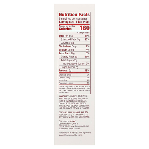 Think !, Delight Protein, протеиновый батончик, шоколадный пирог с арахисовой пастой, 5 шт. по 40 г (1,41 унции)