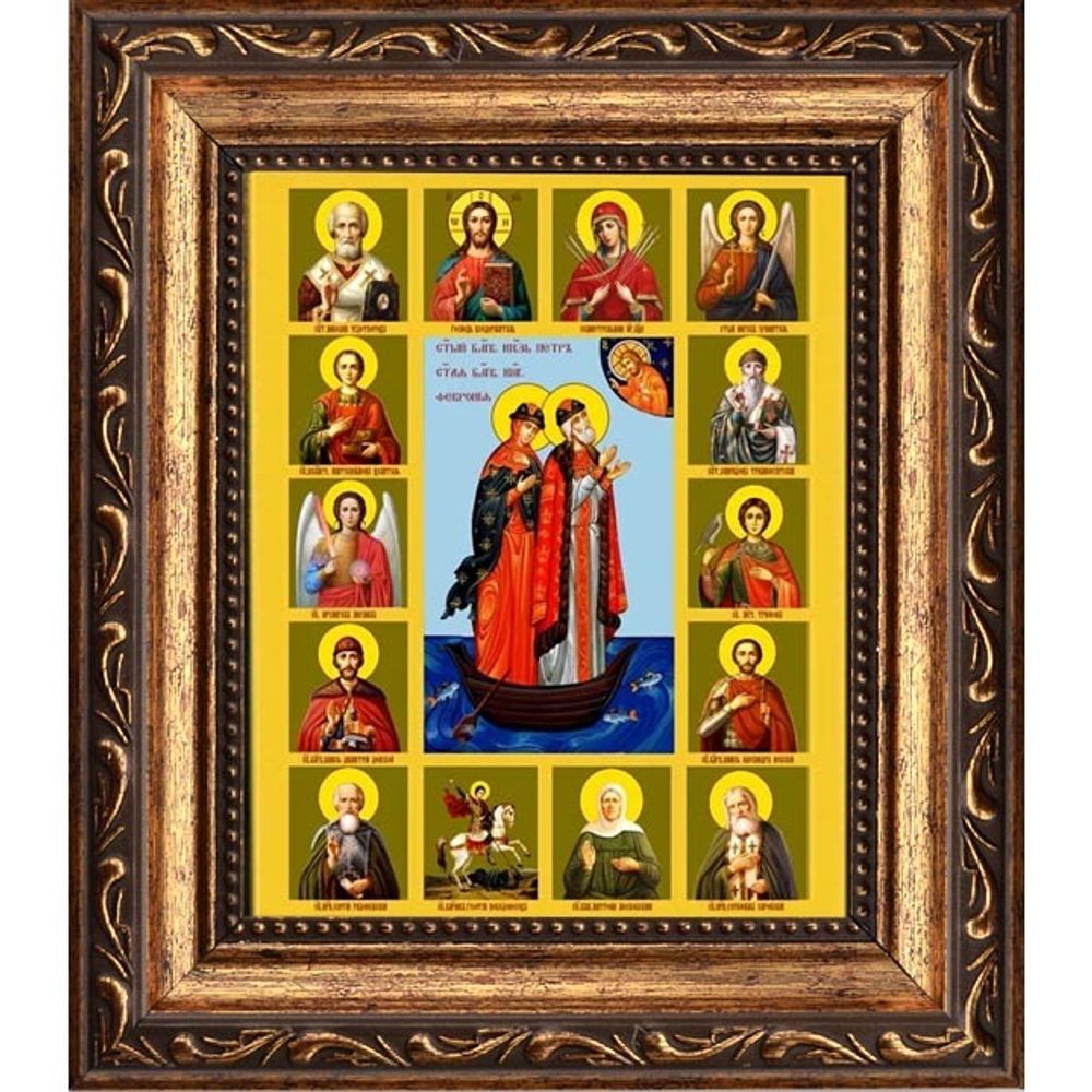 Петр и Феврония Муромские со Святыми. Икона на холсте.