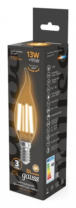 Лампа светодиодная Gauss Filament E14 13Вт 2700K 104801113