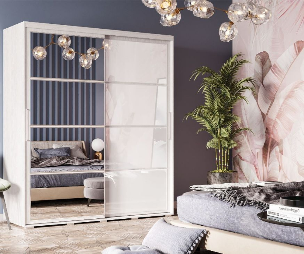 Шкаф-купе с зеркалом Крафт-6, ясень белый