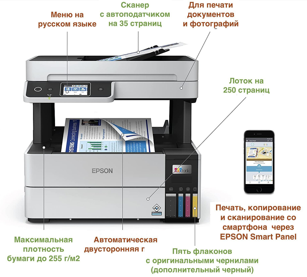 МФУ Epson L6490 фабрика печати, факс,Wi-Fi C11CJ88405