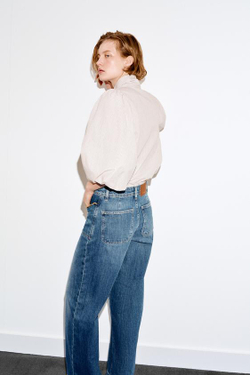 ZARA ДЖИНСЫ Z1975 КЮЛОТЫ С ВЫСОКОЙ ПОСАДКОЙ И ОТСТРОЧКОЙ, СИНИЙ