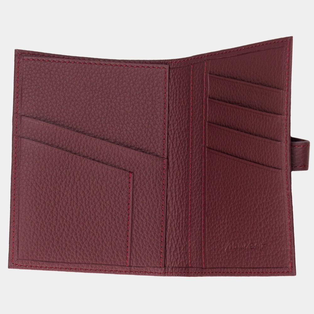 Обложка для паспорта и автодокументов из натуральной кожи теленка, бордового цвета