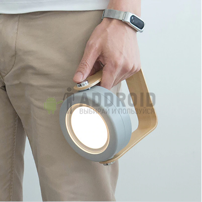 Светодиодная переносная настольная LED лампа ночник с деревянной ручкой и зарядкой от USB (Grey)