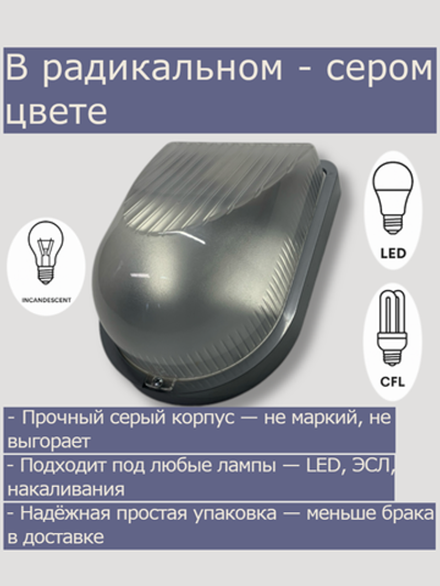 ABS серия. Светильник настенный влагозащищенный IP54, E27, ударопрочный поликарбонат, для гаража, мастерской и подвала, серый