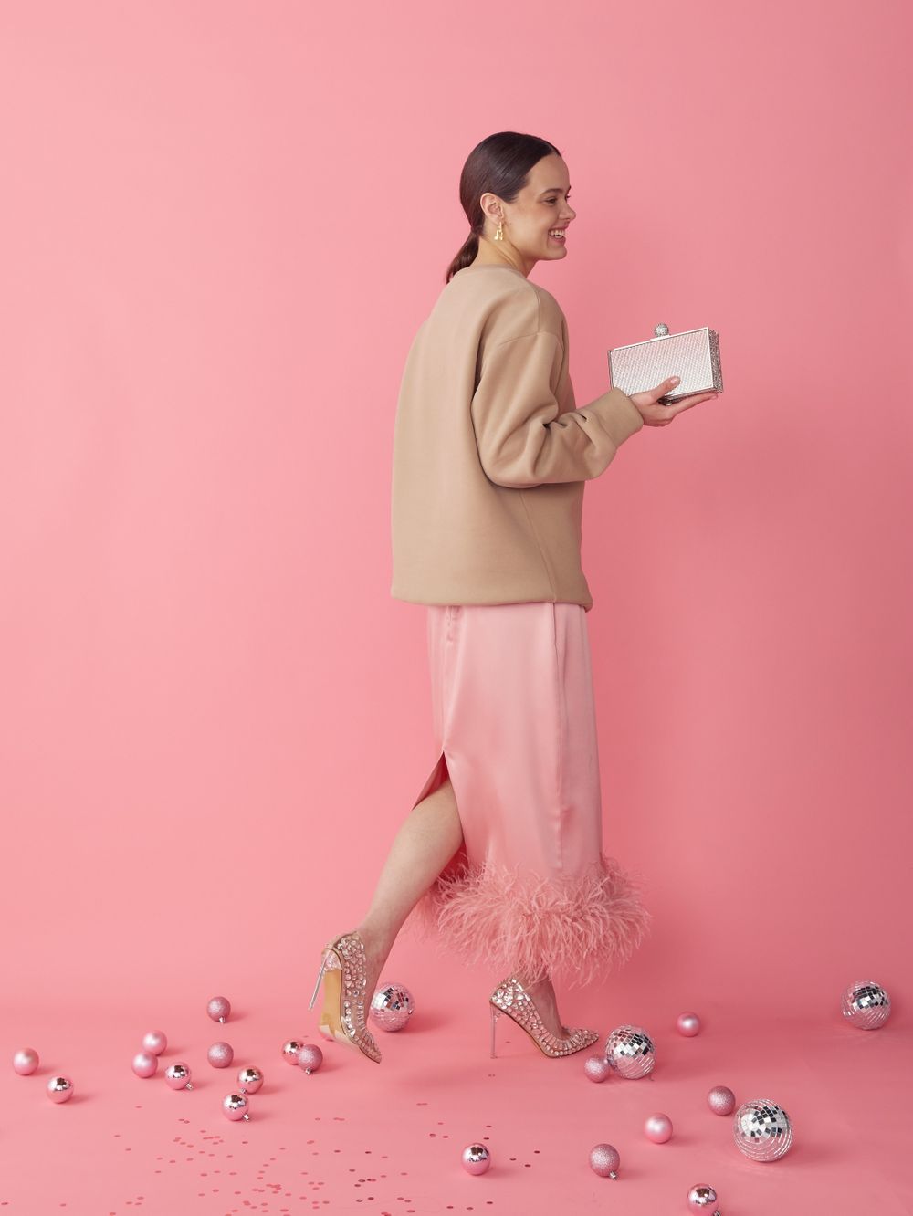 ЮБКА САТИНОВАЯ С ПЕРЬЯМИ PINK