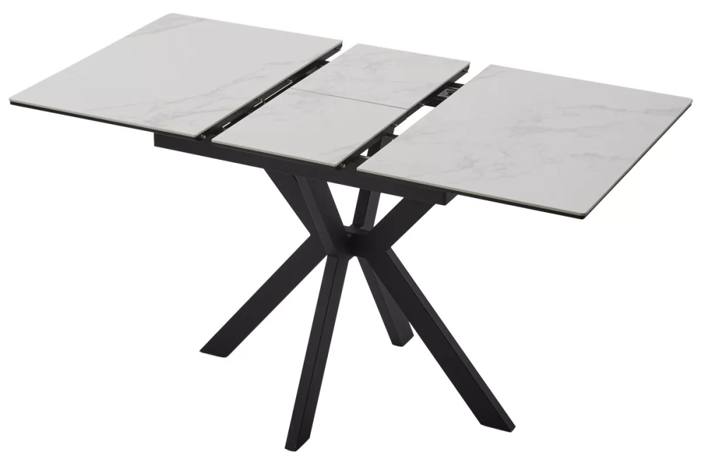 Стол КОМИЛЬФО МИНИ 100 БЕЛЫЙ МРАМОР с прожилками латте, керамика / ЧЕРНЫЙ, М-City