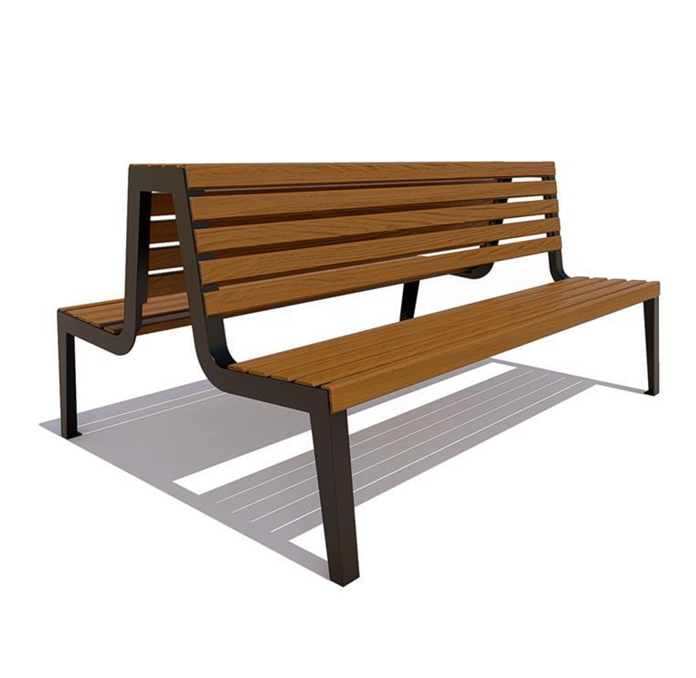 Двухсторонняя скамейка стальная "Магадан" сосна 1,8м, без подлокотников, тик