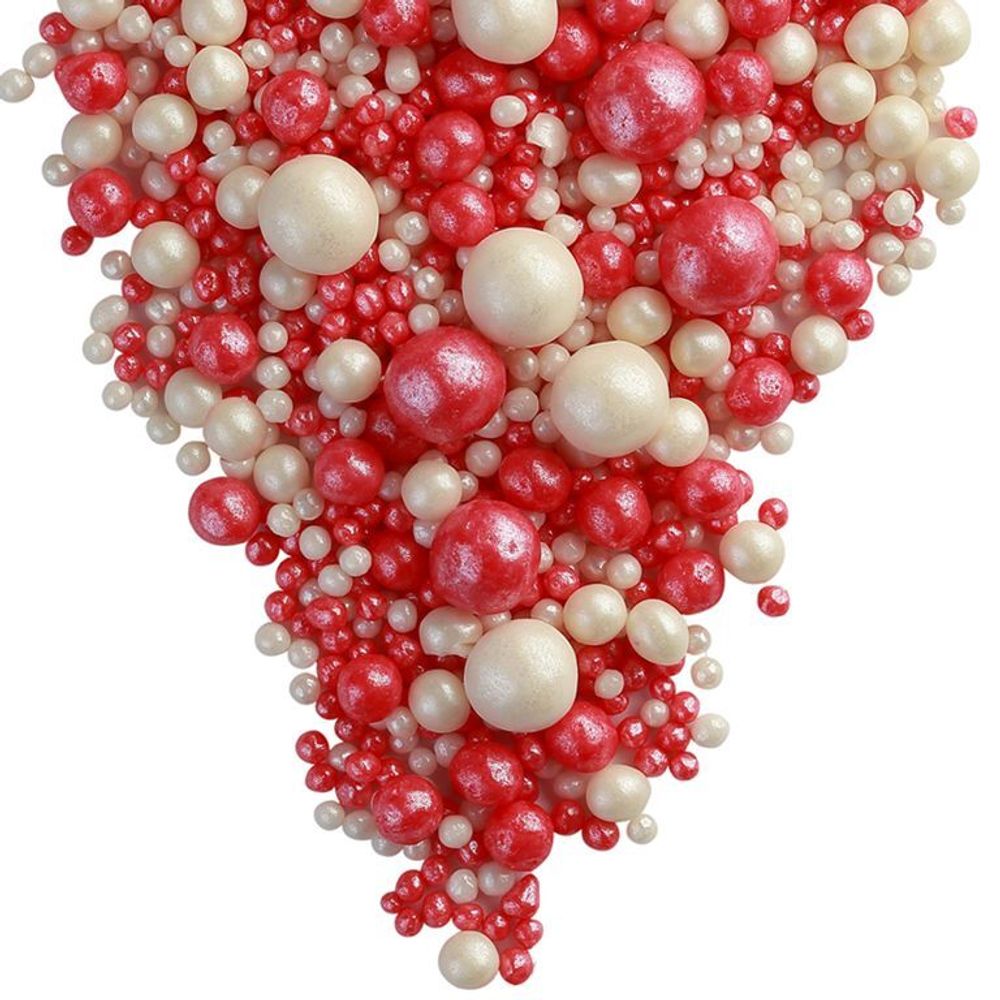 Драже зерновое в кондитерской глазури (165, Жемчуг красный, серебро) 1,5 кг