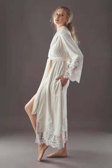 Халат женский велюровый Kleopatra 0383 кремовый NUSA Турция