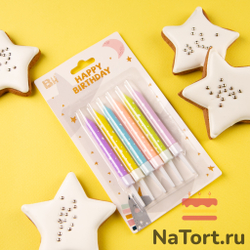 Набор свечей для торта «Нежность» (цветные со звездами, 10 см) 6 шт