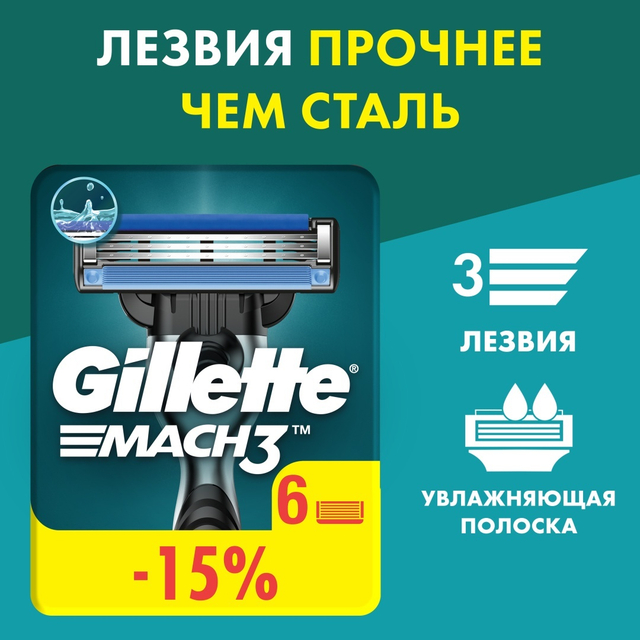 Cменные кассеты для бритья Gillette Mach3, 6 шт