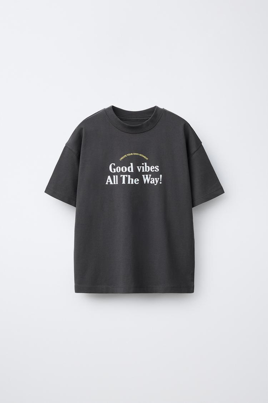 ZARA ФУТБОЛКА С НАДПИСЬЮ, АНТРАЦИТОВО-СЕРЫЙ